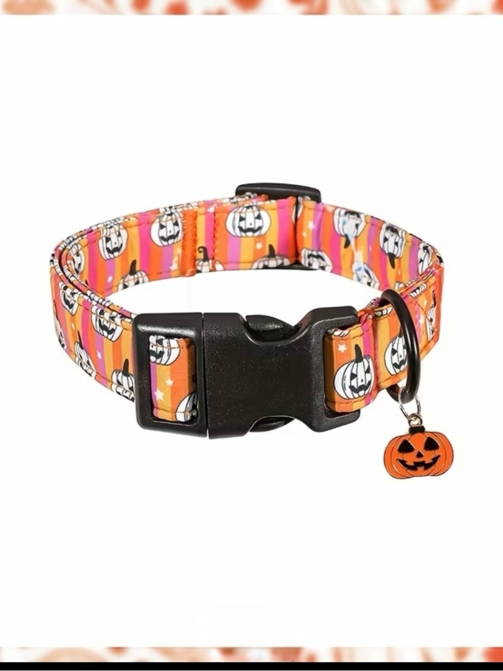 Halloween Pumpkin Dog Collar w/charm. Small, Medium or Large. - Picture 4 of 6